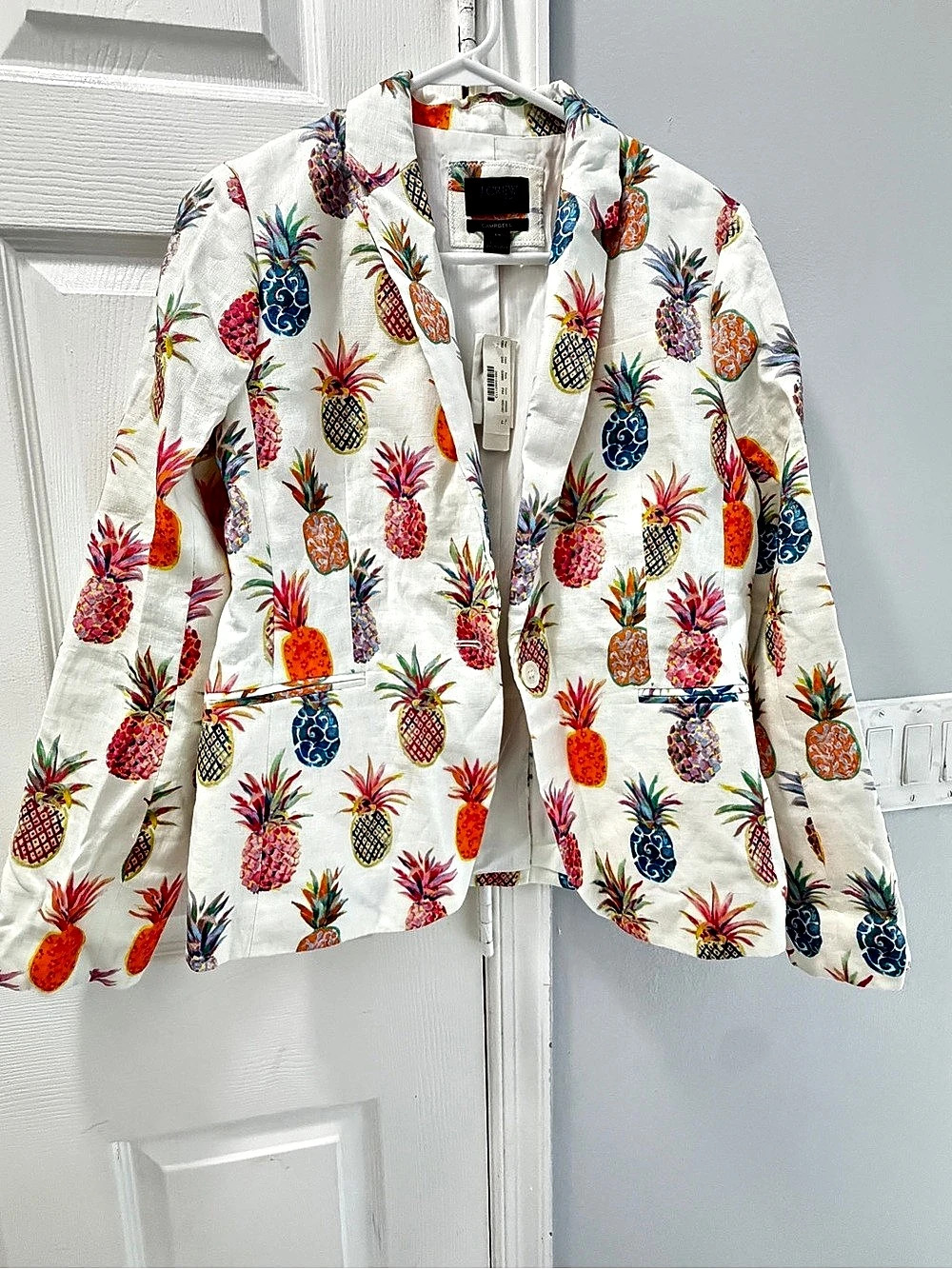 J.Crew Campbell Blazer Pineapple Print Cotton Blazer Size 14